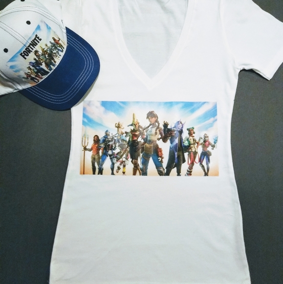 Women Fortnite V Neck T Shirt with Matching Hat - Picture 2 of 4
